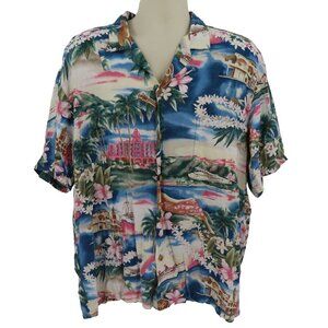 Diamond Head Men XL Hawaiian Aloha Pink Building Beach Marina Lei Airplane Shirt